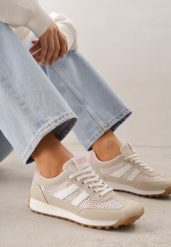 Beżowe Klasyczne Sneakersy Zdobione Siateczkowymi Wstawkami Eilshoy. Brązowe obuwie sportowe damskie Renee, z aplikacjami, z jeansu. Za 119.99 zł.