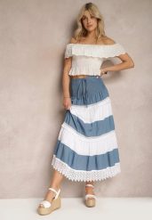 Niebiesko-Biała Spódnica z Bawełny w Stylu Boho z Gumką i Sznurkiem w Talii Uvinia. Niebieskie spódnice damskie Renee, na lato, l, bez wzorów, z bawełny, boho, maxi. Za 54.99 zł.