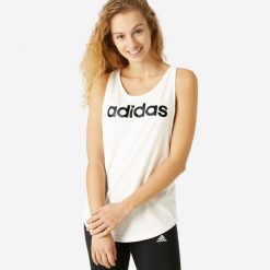 Koszulka bez rękawów damska Adidas Gym & Pilates. Białe koszulki sportowe damskie Adidas, s, bez wzorów, z bawełny, bez kołnierzyka, bez ramiączek, na fitness i siłownię. Za 79.99 zł.