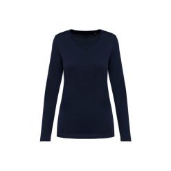 Damska koszulka z długim rękawem suprima v-neck Kariban Premium. Niebieskie t-shirty damskie KARIBAN, m, bez wzorów, z bawełny, bez kołnierzyka. Za 99.00 zł.