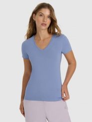 4F T-shirt slim gładki damski - granatowy XS. Niebieskie t-shirty damskie 4f, xs, bez wzorów, z bawełny, bez kołnierzyka. W wyprzedaży za 19.99 zł.