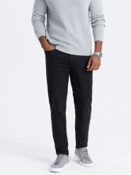 Męskie spodnie jeansowe bez przetarć SLIM FIIT - czarne V11. Czarne spodnie sportowe męskie Ombre Clothing, l, bez wzorów, z bawełny. W wyprzedaży za 59.99 zł.