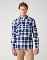 MĘSKA KOSZULA W KRATE WRANGLER LS WESTERN SHIRT SILVER PINK W5A03TXTU 112129924. Różowe koszule męskie Wrangler, m, bez wzorów, bez kołnierzyka, bez ramiączek. Za 129.99 zł.