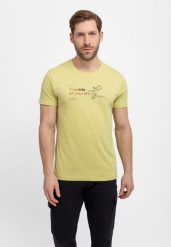 Limonkowy t-shirt z printem T-TOURING. Czarne t-shirty męskie Volcano, l, bez wzorów, z bawełny, klasyczne, bez kołnierzyka. Za 59.99 zł.