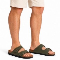 Klapki męskie Wrangler BELVILLE SLIDER MEN LOW. Zielone klapki męskie Wrangler, z materiału, sportowe. Za 139.00 zł.