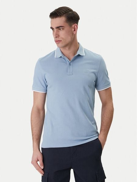 BOSS Polo Passertip 50507699 Błękitny Slim Fit. Niebieskie koszulki polo męskie Boss, m, bez wzorów, z bawełny, bez ramiączek. Za 274.99 zł.