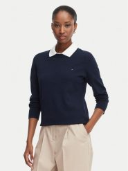 Tommy Hilfiger Sweter Cable Fine WW0WW44984 Granatowy Regular Fit. Niebieskie swetry damskie Tommy Hilfiger, xxs, bez wzorów, z bawełny, bez kołnierzyka, bez ramiączek, bez kaptura. Za 409.99 zł.