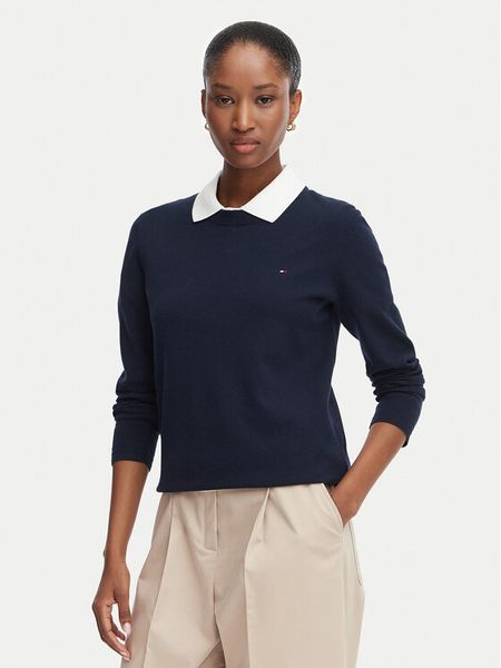 Tommy Hilfiger Sweter Cable Fine WW0WW44984 Granatowy Regular Fit. Niebieskie swetry damskie Tommy Hilfiger, xxs, bez wzorów, z bawełny, bez kołnierzyka, bez ramiączek, bez kaptura. Za 409.99 zł.