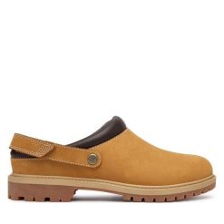 Klapki Timberland. Brązowe klapki damskie Timberland, bez wzorów, bez obcasa. Za 779.99 zł.