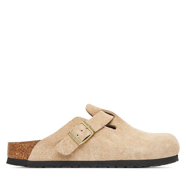 Klapki Birkenstock. Brązowe klapki damskie Birkenstock, bez wzorów, bez obcasa. Za 679.99 zł.
