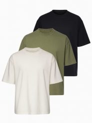 Zestaw bawełnianych koszulek męskich loose fit z okrągłym dekoltem - czarna/biała/pastelowa zielona V1 - Rozmiar: S. Czarne t-shirty męskie Ombre Clothing, m, bez wzorów, z bawełny, biznesowe, bez kołnierzyka. W wyprzedaży za 149.99 zł.