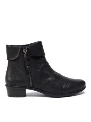 Rieker Botki Y07A8-01 Czarny. Czarne botki damskie Rieker, ze skóry, bez obcasa, na płaskiej podeszwie, bez zapięcia. Za 309.99 zł.