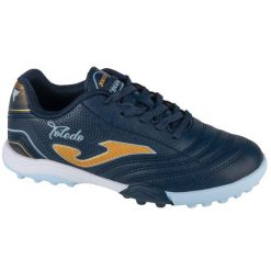 Buty piłkarskie turfy chłopięce, Toledo Jr 25 TOJS TF. Niebieskie buty sportowe chłopięce Joma, bez wzorów, bez zapięcia, do piłki nożnej. Za 129.99 zł.