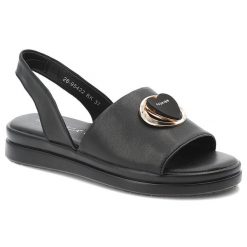 Sandały damskie Vinceza, cholewka ze skóry naturalnej wsuwane na płaskiej podeszwie, czarne, 95422. Czarne klapki damskie VINCEZA, z aplikacjami, ze skóry, klasyczne, bez obcasa, na płaskiej podeszwie. Za 169.00 zł.