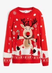 Cienki sweter z okrągłym dekoltem. Czerwone swetry damskie bonprix, bez wzorów, z dzianiny, wizytowe, bez kołnierzyka, bez ramiączek, bez kaptura. Za 109.99 zł.