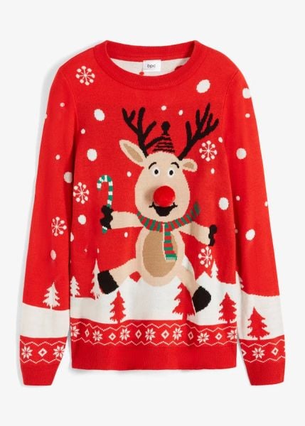 Cienki sweter z okrągłym dekoltem. Czerwone swetry damskie bonprix, bez wzorów, z dzianiny, wizytowe, bez kołnierzyka, bez ramiączek, bez kaptura. Za 109.99 zł.