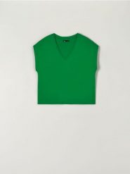 Koszulka loose - zielony. Zielone t-shirty damskie Sinsay, l, bez wzorów, z bawełny, bez kołnierzyka. W wyprzedaży za 17.99 zł.