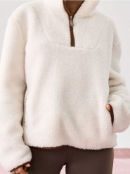 Bluza sherpa - kremowy. Białe bluzy damskie Sinsay, l, bez wzorów, bez kaptura. Za 59.99 zł.