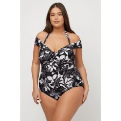 Damski Kostium kąpielowy kwiaty usztywniane miseczki wycięcie. Czarne kostiumy jednoczęściowe damskie Ulla Popken, l, bez wzorów, z elastanu, sportowe, plus size. Za 279.99 zł.