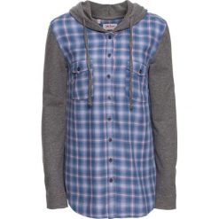 Bluzka w kratę z rękawami dzianinowymi i kapturem bonprix jasnoróżowo-niebieski w kratę. Bluzki damskie marki bonprix. Za 49.99 zł.