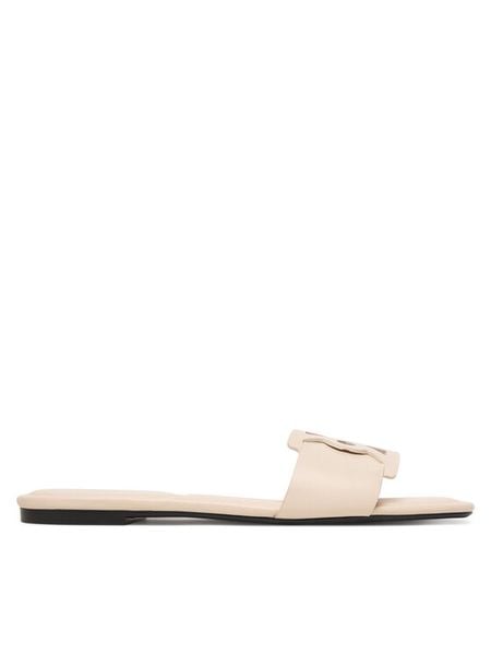 Calvin Klein Klapki Square Flat Sandal Emblem HW0HW03128 Écru. Białe klapki damskie Calvin Klein, bez wzorów, bez obcasa. Za 409.99 zł.