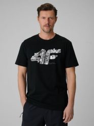 4F T-shirt regular z nadrukiem męski - czarny XXL. Czarne t-shirty męskie 4f, m, bez wzorów, z dzianiny, klasyczne, bez kołnierzyka. Za 59.99 zł.