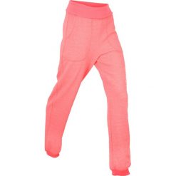 Spodnie sportowe z wywijanym paskiem, długie bonprix łososiowy neonowy. Spodnie sportowe damskie bonprix. Za 49.99 zł.
