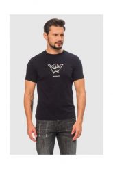 EMPORIO ARMANI Granatowy t-shirt męski z białym printem, Rozmiar XXL. Niebieskie t-shirty męskie Emporio Armani, m, bez wzorów, prążkowane, bez kołnierzyka. W wyprzedaży za 218.99 zł.