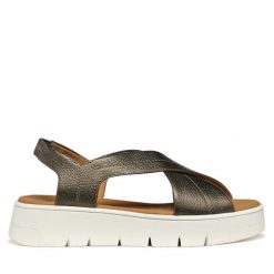 Sandały Geox. Zielone sandały damskie Geox, bez wzorów, bez obcasa, na koturnie, bez zapięcia. Za 309.99 zł.