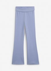 Spodnie z prążkowanego dżerseju, z bawełny organicznej. Niebieskie spodnie materiałowe dla dziewczynek bonprix, bez wzorów, z bawełny. Za 69.99 zł.
