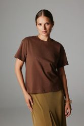 T-SHIRT KIM BRĄZOWY XS - Flawless. Brązowe t-shirty damskie Flawless, uniwersalny, bez wzorów, z bawełny, klasyczne, bez kołnierzyka. Za 219.00 zł.