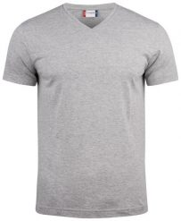 Clique Basic-T V-neck T-shirt z dekoltem w serek, dopasowany krój – grey melange. Szare t-shirty męskie CLIQUE, s, bez wzorów, z bawełny, bez kołnierzyka. Za 83.11 zł.