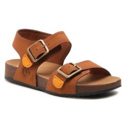 Sandały Timberland. Brązowe sandały dziewczęce Timberland, bez zapięcia. Za 239.99 zł.