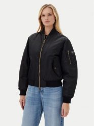 Guess Jeans Kurtka bomber W5RL81 WHAA2 Czarny Regular Fit. Czarne kurtki damskie Guess Jeans, s, z aplikacjami, z jeansu, bez kaptura. Za 459.99 zł.