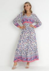 Beżowo-Niebieska Sukienka Boho z Wiskozy Lohine. Brązowe sukienki damskie Born2be, l, z aplikacjami, z wiskozy, boho, bez kołnierzyka, bez ramiączek, maxi, rozkloszowane. Za 84.99 zł.