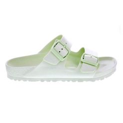 Klapki damskie Birkenstock Arizona Eva. Zielone klapki damskie Birkenstock, bez wzorów, z materiału, klasyczne, bez obcasa. Za 328.00 zł.