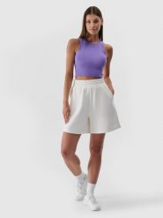 4F Spodenki dresowe damskie - białe L. Białe szorty sportowe damskie 4f, l, bez wzorów, z bawełny, sportowe. W wyprzedaży za 49.99 zł.