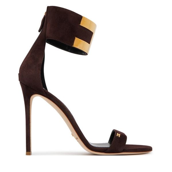 Sandały Elisabetta Franchi. Brązowe sandały damskie Elisabetta Franchi, bez wzorów, bez obcasa, na szpilce, bez zapięcia. Za 2,549.00 zł.