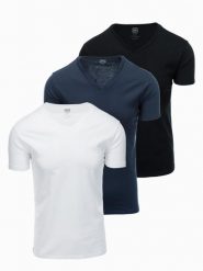 Zestaw męskich t-shirtów bawełnianych V-neck BASIC – czarny/biały/granatowy V1 OM-TSBS-0233 - XXL. Białe t-shirty męskie Ombre Clothing, l, bez wzorów, z bawełny, bez kołnierzyka. Za 89.99 zł.