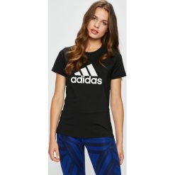 Adidas Performance - Top. Czarne topy damskie adidas Performance, z nadrukiem, z dzianiny, z okrągłym kołnierzem, z krótkim rękawem. W wyprzedaży za 99.90 zł.