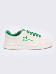 Sneakersy męskie kremowe z zielonymi wstawkami NN174119 801. Brązowe buty sportowe męskie Big Star, z materiału, bez zapięcia. W wyprzedaży za 49.99 zł.