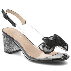 Sandały damskie S.Barski, ozdobna kokarda regulowany pasek stabilny obcas elegancki fason, czarne, MR61-9012. Czarne klapki damskie S.BARSKI, z aplikacjami, bez obcasa, na obcasie, bez zapięcia. Za 199.00 zł.