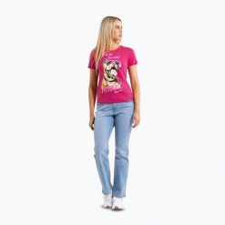 Koszulka damska Pitbull Synglasses Dog. Czerwone koszulki sportowe damskie PITBULL, bez wzorów, bez kołnierzyka, bez ramiączek. Za 64.99 zł.