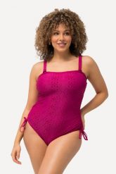 Damski Kostium kąpielowy struktura miękkie miseczki odpinane ramiączka. Fioletowe kostiumy jednoczęściowe damskie Ulla Popken, m, bez wzorów, z elastanu, plus size, do pływania. Za 223.99 zł.