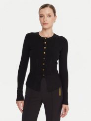 Elisabetta Franchi Kardigan MK-49S-57E2 Czarny Slim Fit. Czarne kardigany damskie Elisabetta Franchi, s, bez wzorów, z wiskozy, bez kołnierzyka, bez ramiączek, bez kaptura. Za 1,999.00 zł.