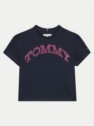 Tommy Hilfiger T-Shirt KG0KG08357 D Granatowy Regular Fit. Niebieskie t-shirty i topy dla dziewczynek Tommy Hilfiger, bez wzorów, z bawełny, bez ramiączek. Za 99.99 zł.