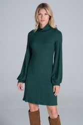 Dzianinowa Sukienka z Golfem - Zielona. Zielone sukienki damskie Figl, xl, bez wzorów, z dzianiny, bez kołnierzyka, bez ramiączek, rozkloszowane. Za 289.00 zł.