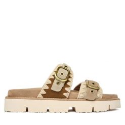 Klapki Mou. Brązowe klapki damskie Mou, bez wzorów, bez obcasa. Za 899.99 zł.