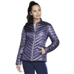 Kurtka sportowa damska GO Shield Shine Jacket. Fioletowe kurtki damskie Skechers, xl, bez wzorów, z poliesteru, bez kaptura. Za 279.99 zł.