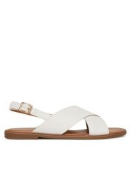 JENNY Sandały WS5551-10 Biały. Białe sandały damskie Jenny, bez wzorów, z materiału, bez obcasa, na płaskiej podeszwie, bez zapięcia. Za 99.99 zł.
